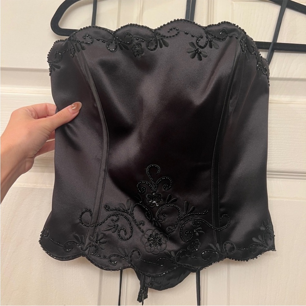 Black Beaded Satin Corset Top - Women